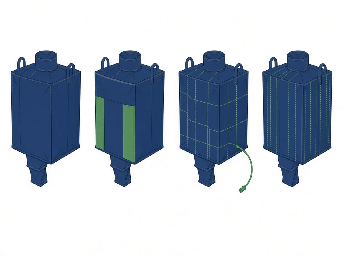 Esquema explicativo del término Tipos electrostáticos de FIBC (A, B, C y D)